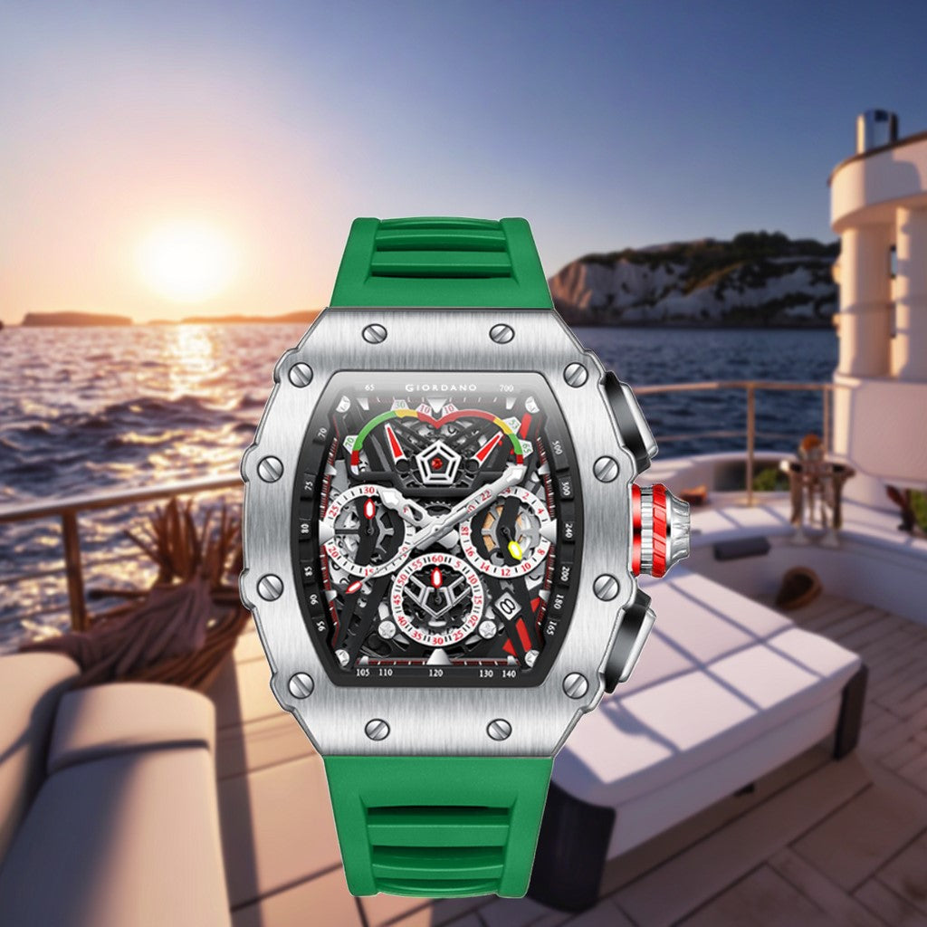 Giordano SPYDER Multifunction Watch - with Day, Date, and 24-Hour Sub-Dials | Water Resistant Square dial Unique Design Wrist Watch for Man | Best Gift for Males - GZ-50120-06